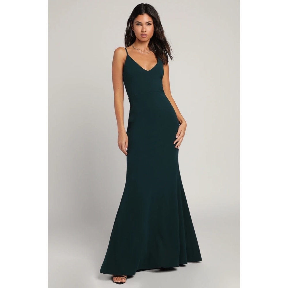 Lulus Infinite Glory Forest Green bridesmaids wedding guest dress maxi